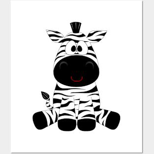 Zebra with cute black and white stripes Posters and Art